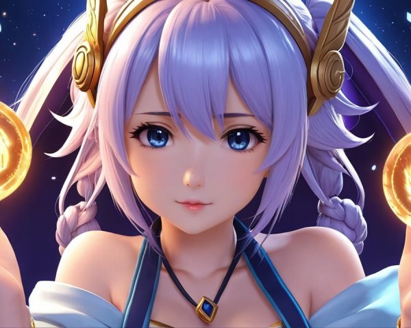 Fantasy Character with Lavender Hair and Glowing Symbols