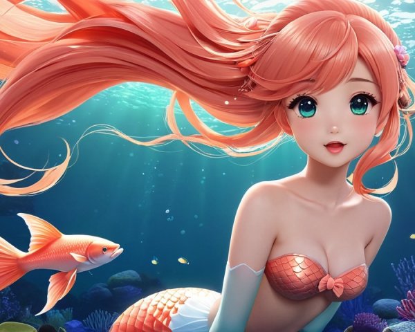 Vibrant Underwater Scene with Mermaid and Coral Life