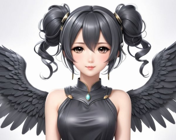 Young woman with black hair and elegant wings