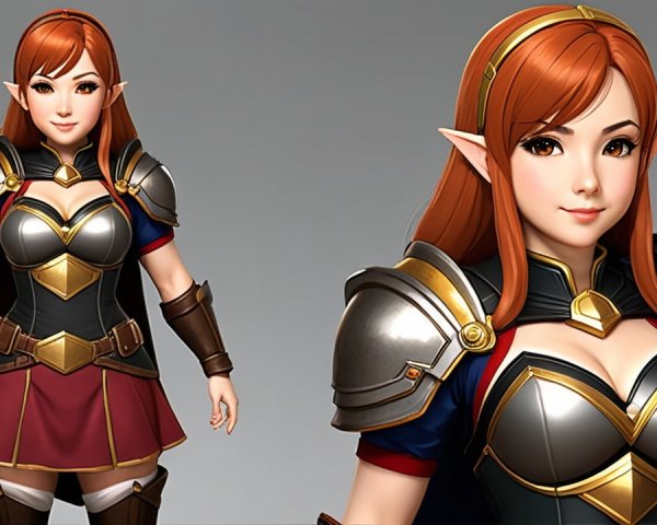 Stylized Fantasy Character with Red Hair and Armor
