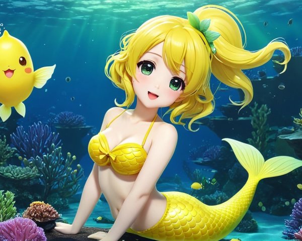 Cheerful Mermaid in Colorful Underwater Scene