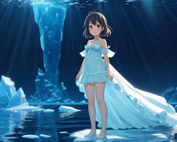 Underwater Scene with Girl in Light Blue Dress