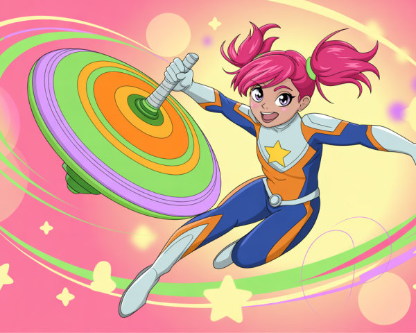 Anime girl in superhero suit with colorful top