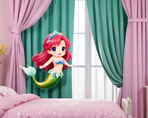 Whimsical Bedroom with Mermaid and Pastel Decor