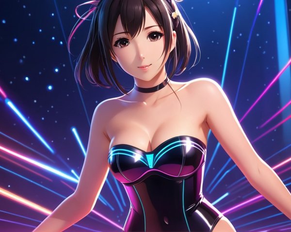 Animated Character with Confident Allure in Neon Scene