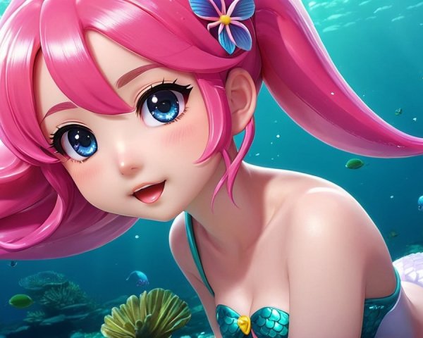 Whimsical Mermaid in a Colorful Underwater Scene