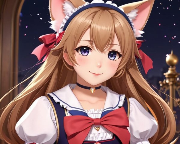 Charming anime character with cat ears and blue dress