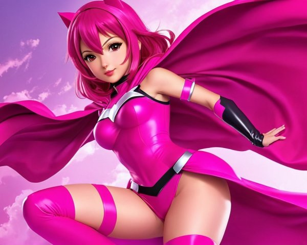 Dynamic anime character with vibrant pink hair and costume