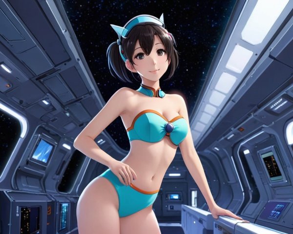 Anime Character in Futuristic Spaceship Interior