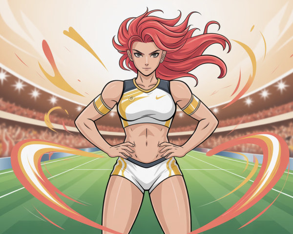 Athletic Woman with Pink Hair in Stadium Setting