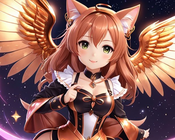 Anime Character with Fox Ears and Golden Wings