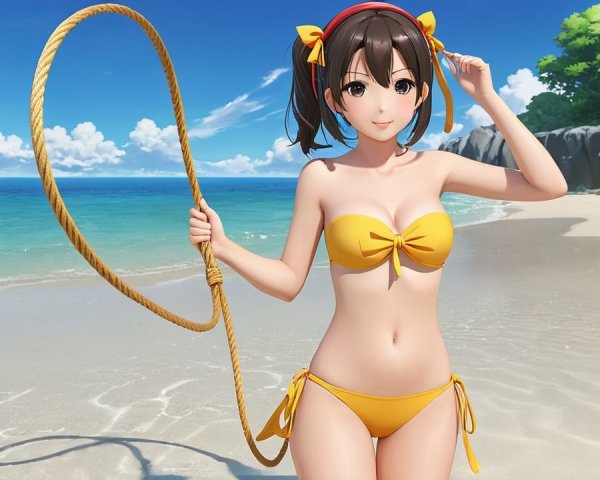 Cheerful Animated Character on Sunny Beach Scene