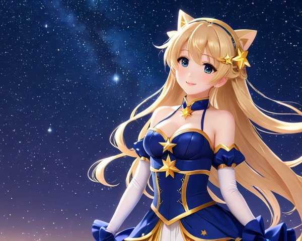 Fantasy Character with Blonde Hair and Starry Outfit