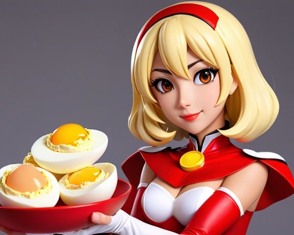 Cheerful Character with Artistic Egg Creations on Platter