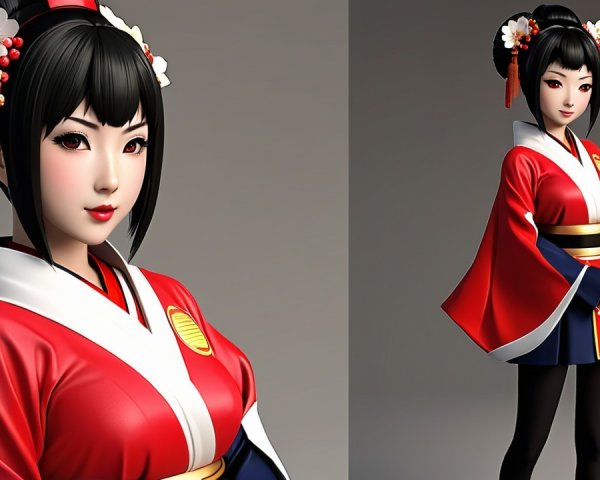 Stylized Character in Traditional Japanese Kimono