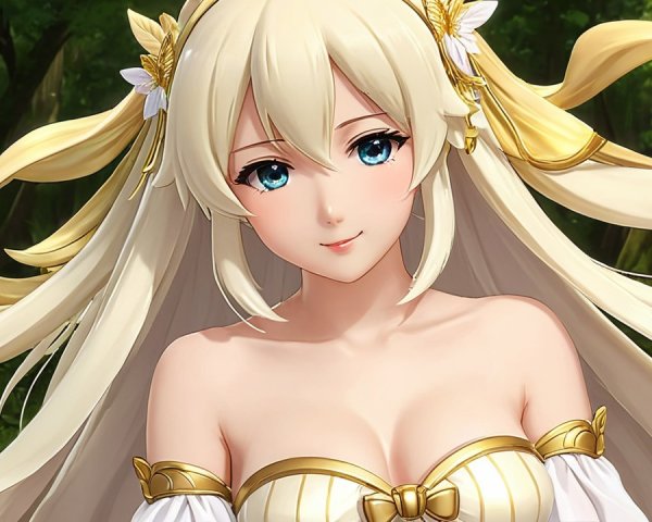 Blonde-haired character in a serene forest setting