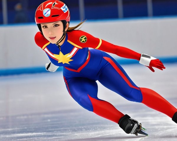 Female Figure Skater in Vibrant Outfit on Ice Rink