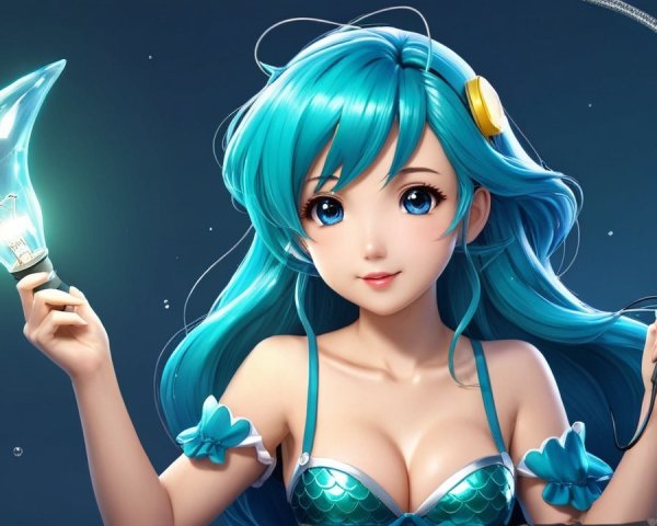 Vibrant Anime Character with Turquoise Hair and Mermaid Outfit