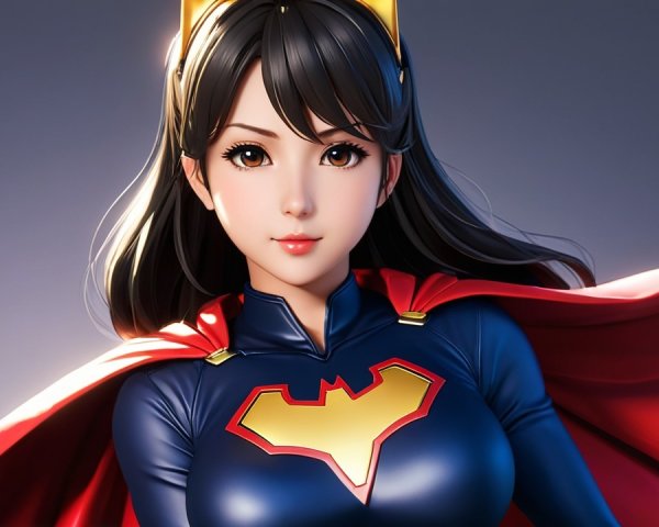 Heroic Female Character in Blue Superhero Suit