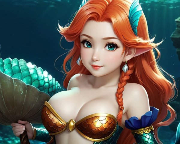 Vibrant Underwater Scene with Mermaid and Marine Life