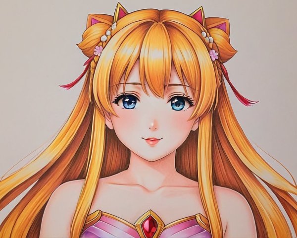 Anime Character with Blonde Hair and Colorful Background