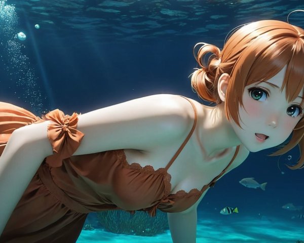 Anime Character Underwater in Serene Coral Scene