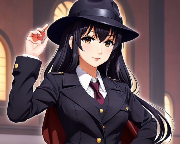 Confident Young Woman in Stylish Black Uniform