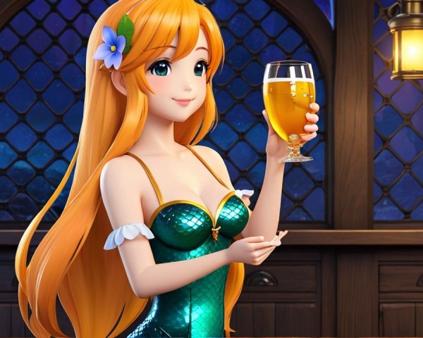 Cheerful Animated Character in Cozy Tavern Setting