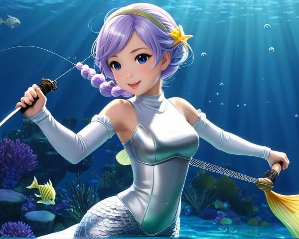 Vibrant Underwater Scene with Animated Mermaid