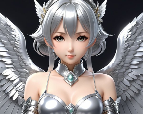 Mystical Character with Silver Hair and Ethereal Wings