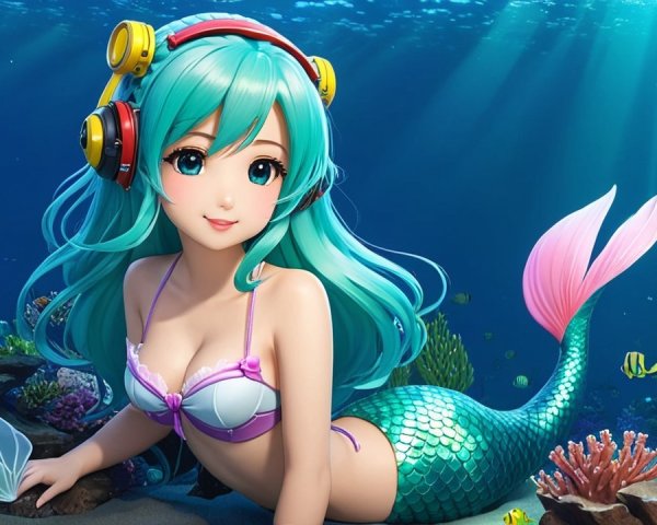 Vibrant Underwater Scene with Mermaid and Coral Reefs
