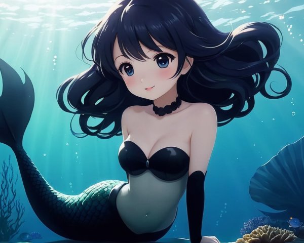 Anime-style mermaid in a vibrant underwater scene