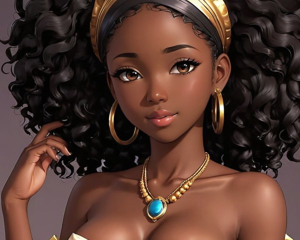 Stylish Woman with Curly Hair and Elegant Accessories