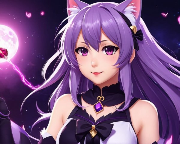 Anime Character with Purple Hair and Cat Ears