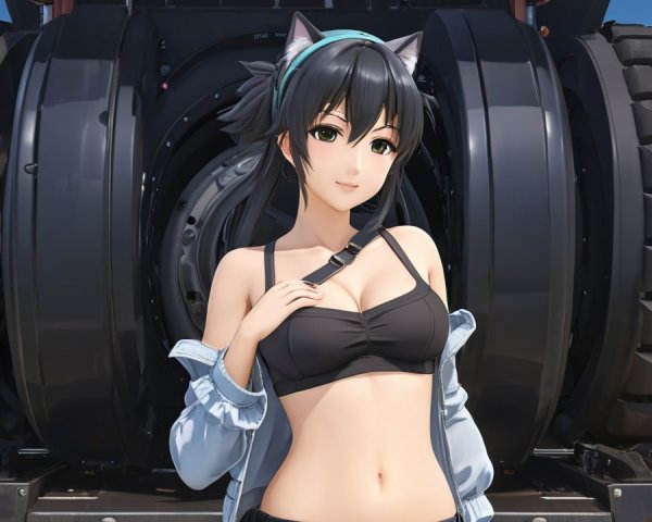 Anime Character with Large Vehicle and Clear Sky