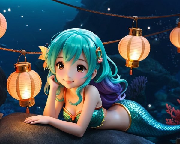 Animated mermaid with vibrant hair in underwater scene