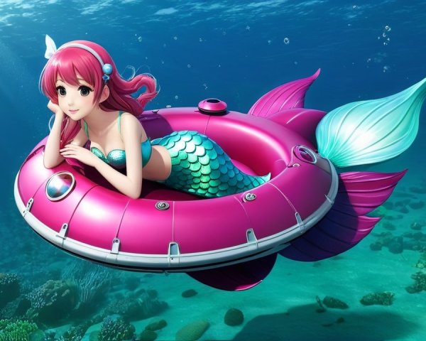 Whimsical Underwater Scene with Mermaid and Marine Life