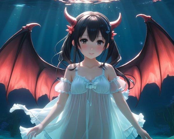 Young girl with wings in enchanting underwater scene