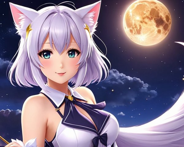 Anime character with silver hair and cat ears