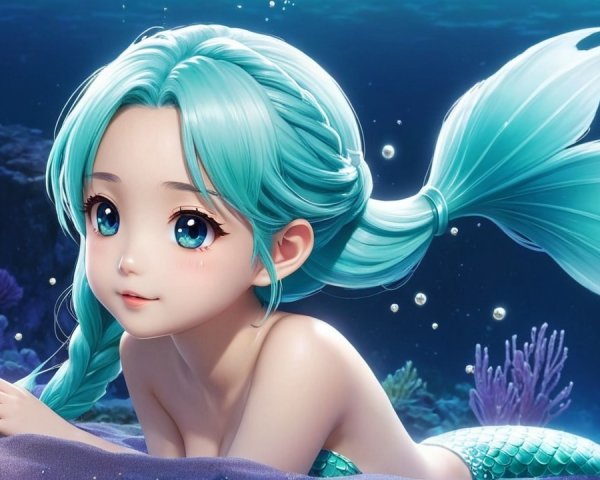 Whimsical Anime Mermaid on Coral Reef Scene