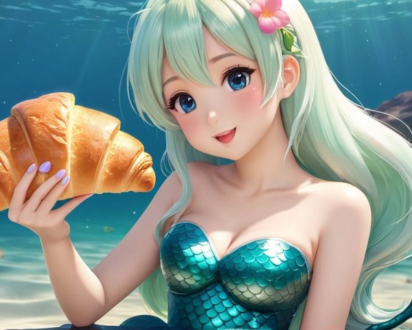Whimsical Underwater Scene with Cheerful Mermaid
