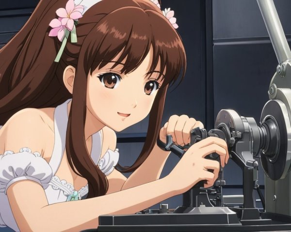 Young woman operating machinery in industrial setting