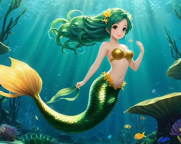 Mermaid Swimming Among Colorful Coral Reefs