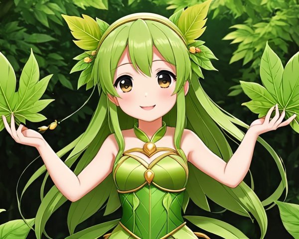 Cheerful Fantasy Character in Lush Green Forest