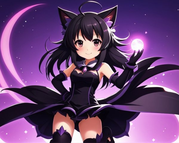 Anime Character in Mystical Purple Starry Setting