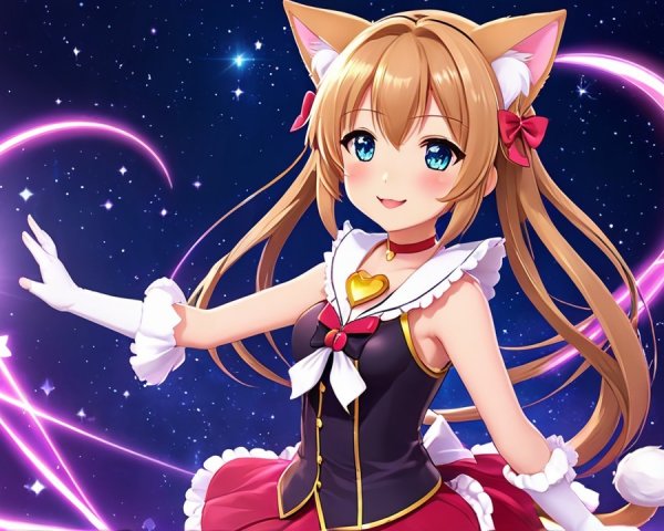 Cheerful character in magical girl outfit with cat ears