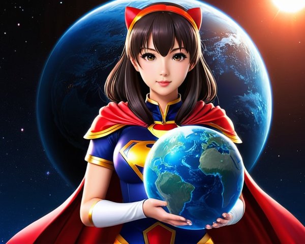 Heroic Figure with Earth in Cosmic Setting