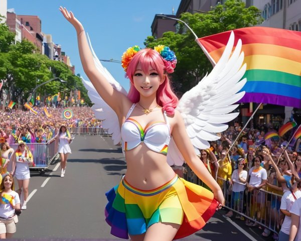 Vibrant Pride Parade Scene with Colorful Celebrations