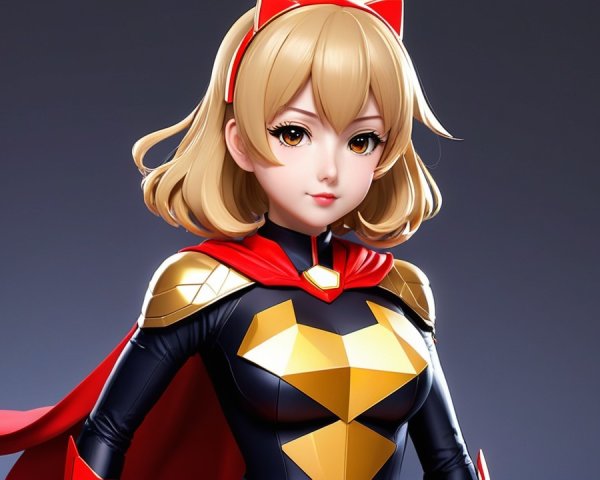 Stylized animated superhero character with blonde hair