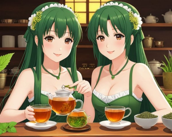 Cheerful Girls Preparing Tea in Cozy Tea Shop